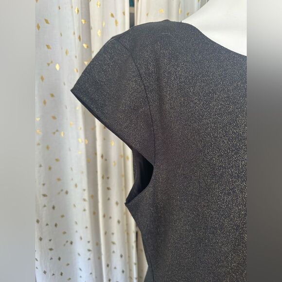 Boston Proper Speckled Metallic Bronze Fan Pleats Cap Sleeve Sheath Dress L - Picture 4 of 11